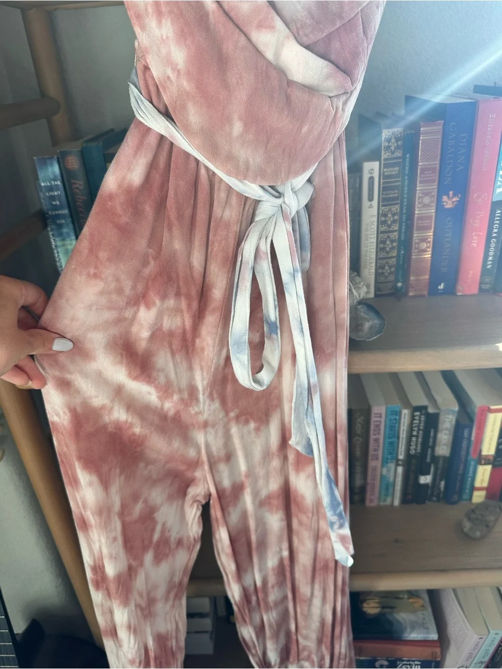 Free People Strapless Tie-Dye Jumpsuit in Dusty Rose and White